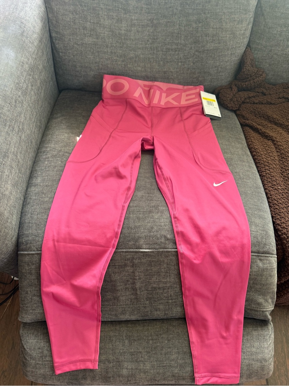Nike Bright Pink Women Athletic Leggings with Logo Waistband